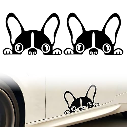 2 Unidades Stickers coche perro Bulldog Francés con orejas grandes - Decalcomanie Riflettenti Impermeabili Divertenti autoadesivi, Stickers para Notebook, coche, pared, casco, moto, caravana (Negro)