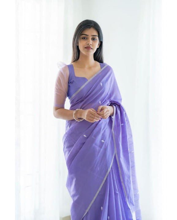 Flosive Women's Mix Color & Golden Kanjivaram Wedding Saree With Blouse (Lavender)