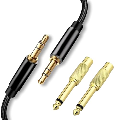 DXBNEZBC Cable auxiliar trenzado estéreo de 3,5 mm, cable de audio mini jack macho a macho, cable de audio auxiliar trenzado de nailon con 2 adaptadores de auriculares mono para iPhone, iPad