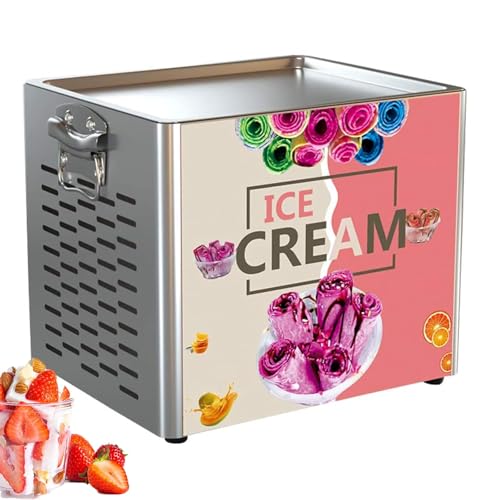 Máquina eléctrica para hacer helado enrollado, máquina comercial para hacer helado de yogur helado enrollado, sartén de acero inoxidable de 30x24 cm para saltear hielo, máquina para hacer crema