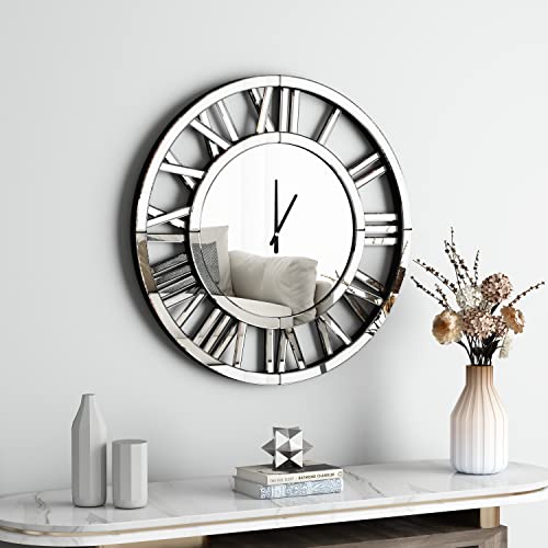 Shyfoy 18 Inches Acrylic Mirrored Wall Clock Decorative, Clocks For Living Room Office Silver Modern Wall Decor, Real Moving Gear Big Time Clock #TOP6