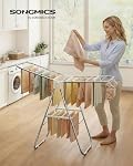 SONGMICS Clothes Drying Rack, Foldable Laundry Drying Rack, Sock Clips, Metal Clothes Airer with Height-Adjustable Gullwings, Space-Saving, Indoor Outdoor, 43 x 130 x 99 cm, White ULLR505EW01