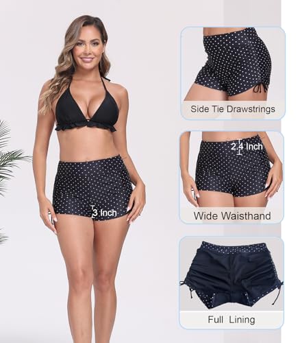 Shorts de surf con fruncido lateral ajustable y cobertura total boyleg para mujer 4