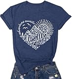 Women Adventure Awaits Outdoor Graphic Tee Shirt Kindness Heart Printed Hike Mountain Nature Travel Shirt Workout Tops, Navy Blue S