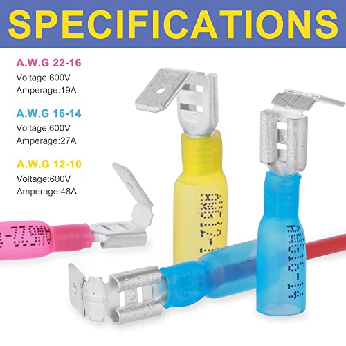 Haisstronica 200Pcs Heat Shrink Piggyback Spade Connectors, 22-10 Awg Piggyback Wire Connectors, Quick Disconnect Piggyback Terminals (3Colors/3Sizes) #TOP2