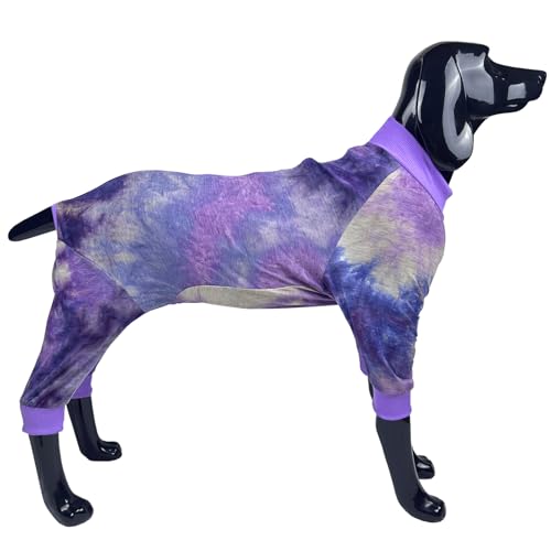 D.E.E Dog Pajamas Large Cotton Dog Clothes Warm and Comfortable Lightweight Jumpsuits Prevent Licking Wound (Purple, 3XL)