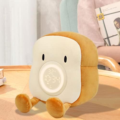 Toast plush alarm clock lamp, cute Digital Alarm Clock for Kids Bedroom USB Rechargeable and temperature display Dorm Room Decor soft and Mobile Phone Tablet Stand for Boys Girls Birthday Gifts(haha)