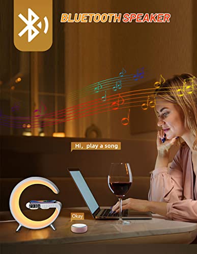 Bestyijo Sound Machine Alarm Clock Sunrise Table Lamp For Bedroom Wake Up Moon Smart Light With Wireless Charging Station Dock For Sleeping For Teens, Kids, Heavy Sleepers 2 Colors (White-1) #TOP7