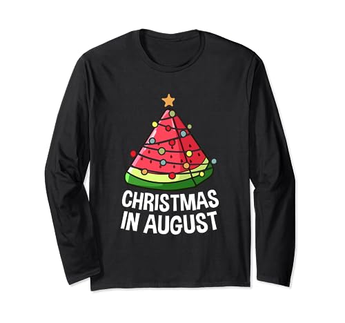 Christmas in August Watermelon Xmas Tree Summer Men Women Manche Longue