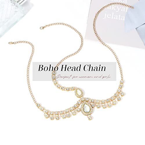 Aukmla Rhinsetones Head Chain Festival Halloween Prom Costume Head Jewelry Fashion Headpieces Headband For Women And Girls (Gold) #TOP6