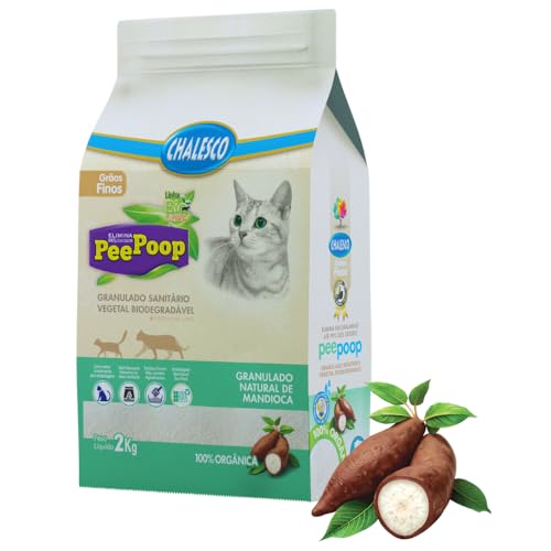 Areia Higiênica Biodegradável de Mandioca Chalesco Peepoop para Gatos – Grãos Finos, Controle de Odores e Alta Absorção | 2 kg