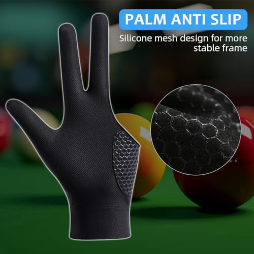 Image of Proberos 1Pc Snooker Glove, Billiard Gloves Left Hand Full Finger 3-Finger, Anti-Slip Patch Design, Breathable Fabric, Unisex, Smooth Striking Performance, Black,Billiards