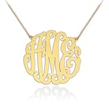 Monogram Necklace - Initial Necklace Sterling Silver 1.75 inch 24k Gold Plated - Personalized Monogram Initial Necklace - Made in USA