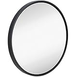 Hamilton Hills Clean Large Modern 32' Black Circle Frame Wall Mirror | Contemporary Premium Silver Backed Floating Round Glass Panel | Vanity, Bedroom, or Bathroom | Hanging