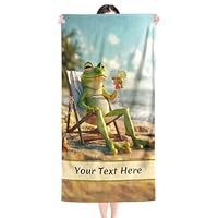 Albrayst Customizable Beach Towel with Name, Frog Beach Towel for Swimming Pool Camping Beach Accessories
