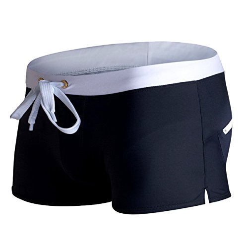 Men Drawstring Nylon Swim Trunks Summer Beach Swimwear Shorts with Back Zipper Pocket