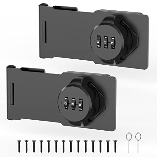 Image of Mechanical Password Rotary Hasp Locks, Cabinet Locks with Combination, Door Security Latch for Small Barn Doors, Cabinets, Gate, Bathroom, Outdoor, Closet, Fence (2 Packs Black)