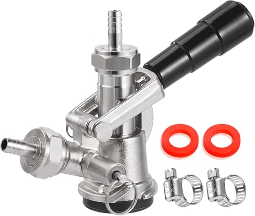 Keg Coupler for Sankey D System Beer Keg Tap Dispenser-304 Stainless Steel Probe Beer Kegerator Tap D-Type Sankey Keg Coupler fit for I.D1/4 3/16 Draft Beer Line & 5/16 Gas Line with Hose Clamps