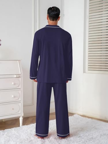 Image of QZH.DUAO Mens Pajama Set 100% Cotton Long Sleeve Button Down PJs