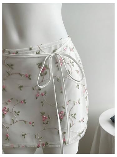 Floerns Women's Floral Embroidery Mesh Skirt Low Waist Vacation Boho Mini Skirts4