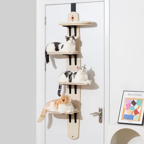 Ywyhus Door Hanging Cat Shelf, Multi Level Door Hanging Cat, Cat Tree Door Hanger Mounted Cat Shelves Cat Ladder, 4-Levels Over Door Cat Climber for Indoor Cats