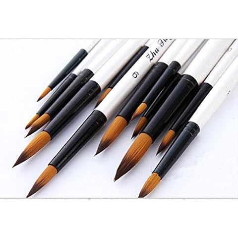 Round Watercolor Detail Paint Brushes Nylon Hair 12pcs for Watercolors,Acrylics,Inks,Gouache,Oil and Tempera(12pcs Pearl White Short Wooden Paint Brush Set) Cover