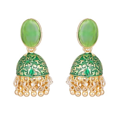 Gehena By Estele Gold Plated Traditional Meenakari Designer Jhumka Earrings with Green Enamel for Girls and Women (B0CKBZNKBG) Amazon Price History, Amazon Price Tracker