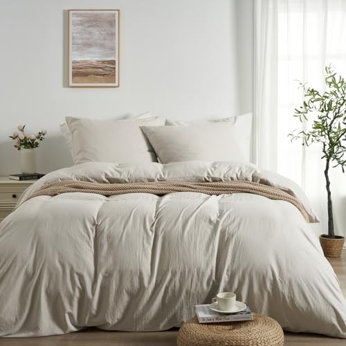 Duvetnova Housse de Couette 220x240 Beige avec Fermeture Éclair, Microfibre Polyester Ultra Douce Pré-lavée, Toucher Coton,Oeko-TEX Parure de Lit-Housse de...
