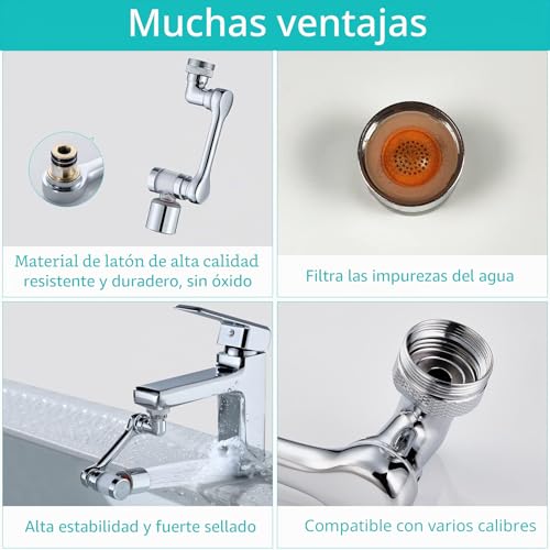Filtro difusor alcachofa grifo que evita salpicaduras con su extensión multiángulo 6