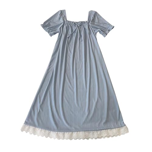 CUTeFiorino Pijama con botones para mujer, vestido de dormir para mujer, ropa de dormir, pijamas para mujer, gato, azul celeste, M