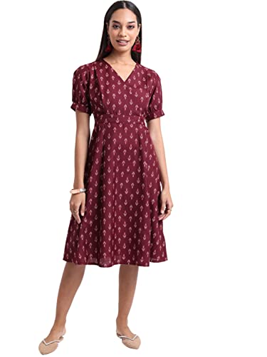 Image of KETCH Women's Fit and Flare Short Length Regular Fit Printed Short Sleeve Dress