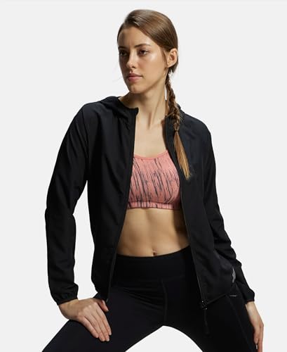 Image of Jockey MW50 Women's Microfiber Fabric Relaxed Fit Raglan Styled Water Resistant Hoodie Jacket with Stay Dry Treatment
