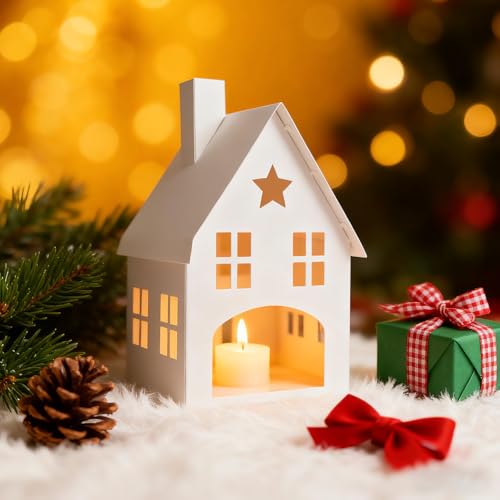 Joxessaien Weihnachtsdeko Lichthäuser Weiß, Metall Teelichthaus mit...