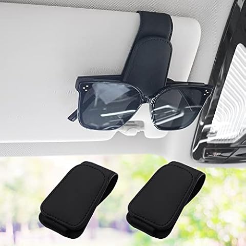 SUNCARACCL 2 PCS Sunglass Holder for Car Visor, Magnetic Leather Eyeglass Hanger Clip for Car, Suitable for Different Size Eyeglasses, Car Visor Accessories (Black) Cover