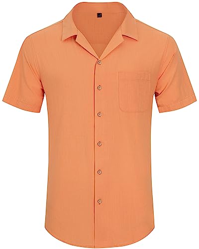 Image of Alimens & Gentle Mens Linen Shirts Cotton Hawaiian Shirts Short Sleeve Button Down Shirts Casual Summer Beach Tops
