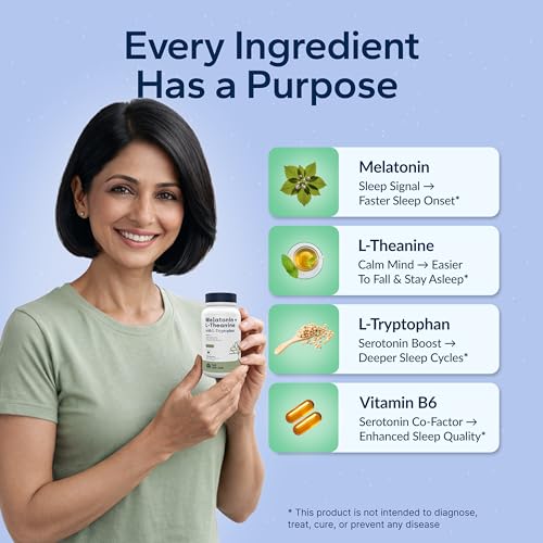 Image of Sleep Supplement with Melatonin, L Tryptophan & L Theanine for 360 Support for Sleep Onset, Continuity, Recovery | Includes Vit B6, Helps Fall Asleep, Stay Asleep, Wake Rested-60 servings
