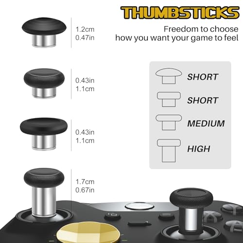Image of 16 in 1 Metal Thumbsticks Suitable for Xbox One Elite Series 2, Elite Series 2 Core Controller Accessories Parts, 6 Metal Thumbsticks, 4 Paddles, 2 D-Pads and 4 Tool(Gold)