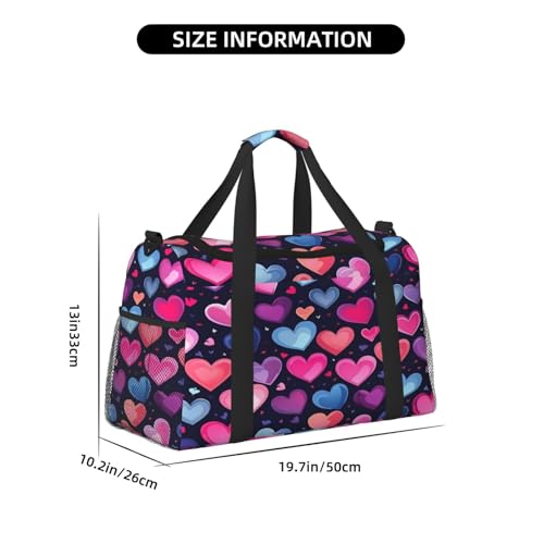 Travel Duffel Bag For Men Women, Colorful Hearts Love Pattern Carry On Sport Gym Bag With Shoulder Strap Lightweight Waterproof Weekender Bag Overnight Bag4