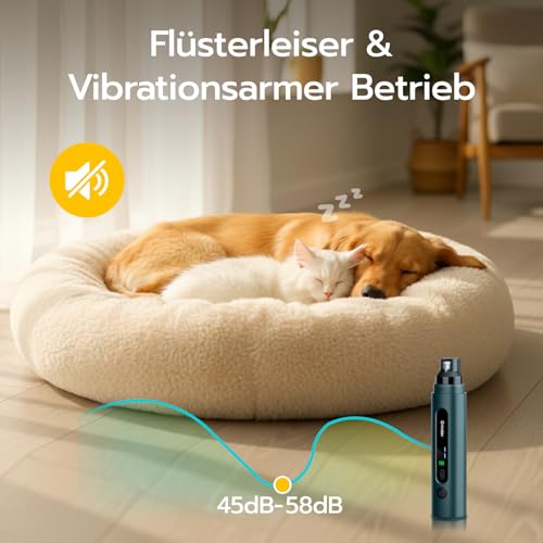 Mcbazel Elektrischer Krallenschleifer Hund & Katze - Geräuscharmer Hundenagelschleifer mit LED-Licht, 5 Geschwindigkeiten, Diamant-Schleifscheibe für Sanfte Pfotenpflege Aller Haustiergrößen