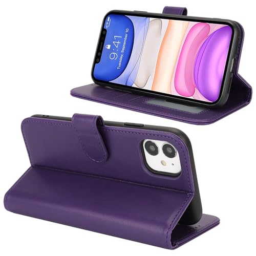 Image of for iPhone 11 Case Wallet with Card Holder,for iPhone 11 Wallet Case for Women Men,PU Leather Shockproof Magnetic Buckle Stand Flip Phone Case-Purple