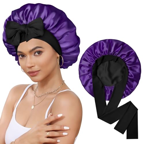 Satin Bonnet Silk Bonnet for Sleeping Silk Sleep Cap Double Layer Hair Bonnet with Elastic Tie Band for Curly Hair Night Cap