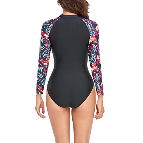 Fato de Banho Feminino de Uma Peça, Zíper No Peito Elástico Fato de Banho Feminino de Manga Longa Es