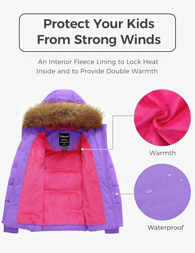 wantdo Girls' Winter Coat Warm Waterproof Puffer Jacket with Removable Faux Fur Hood4