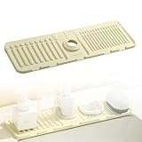 TIANLIN Drainagematte, 45 cm × 14 cm Faltbar Wasserhahnmatte, Küchen Silikon Wasserhahn Abtropfmatte, Wasserdichter Spritzschutz für Küchen und Badezimmerarbeitsplatten(Aprikose)