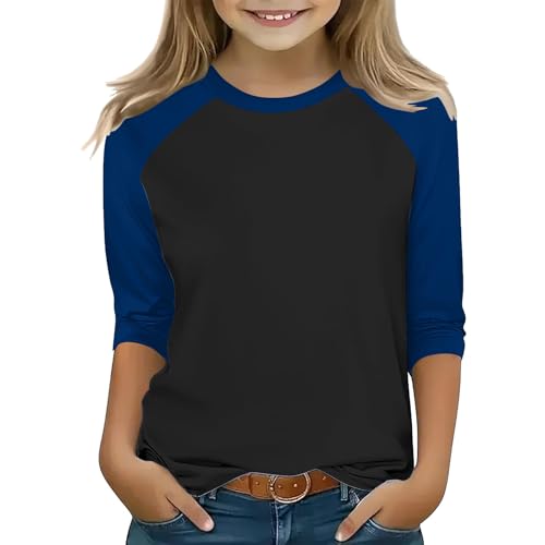 Raglan Shirts for Girls 3/4 Sleeve Round Neck Color Block T-Shirt Casual Loose Fit Comfy Daily Fall Outfit Tunic Tops2