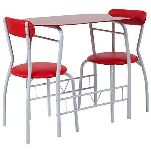 Flash Furniture Sutton 3 Piece Space-Saver Bistro Set with Red Glass Top Table