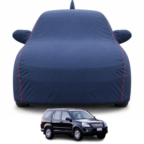 Image of Premium Car Cover for Honda's CRV 2002-2005 Models | Waterproof, UV & Dust Protection | Mirror & Antenna Pocket | Triple Stitched, Soft Inner Lining, Belt & Buckle (Navy Blue)