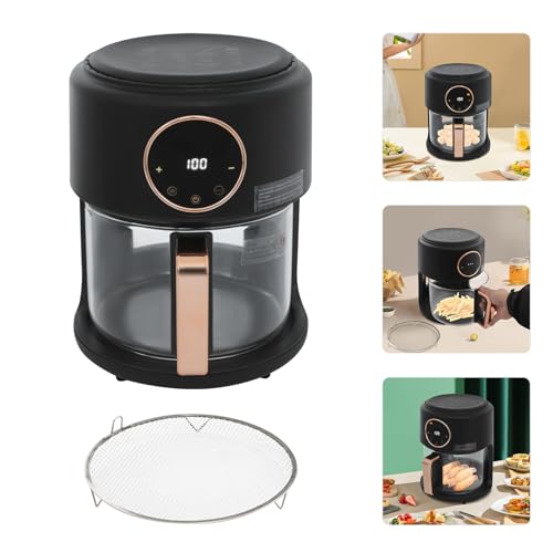 Image of 1200W Glass Air Fryer with 360 Viewable Basket, 3.8QT Borosilicate Airfryer with Touchscreen & 8 Presets Oil-Free Cooker for Family /Outdoor Use (Black)