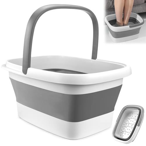 Rierousy Baño de Pies Plegable - Bañera de 15 L de Capacidad Con Burbujas y Masaje Para Pedicura y Alivio de la Fatiga (Blanco Grisáceo)