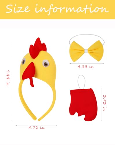 Image of Chicken Headband with Bow and Tail Costume Set,Halloween Animal Ears Costume Dress Up Suit, Cosplay Party Supplies for Adult